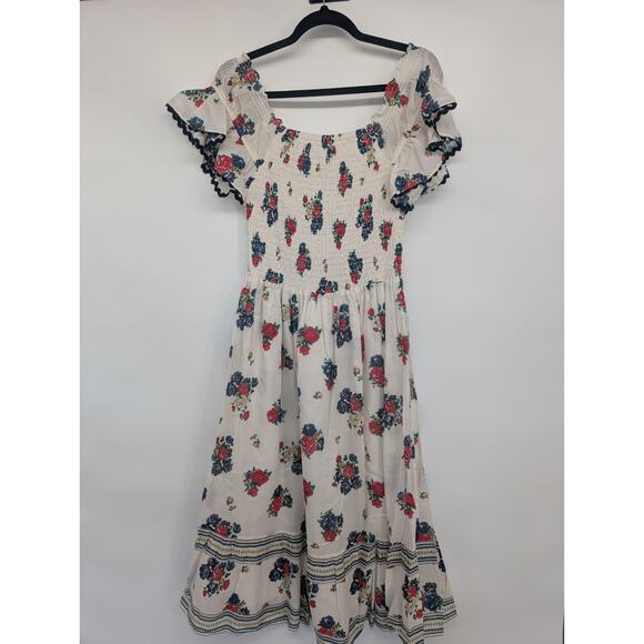 Tory Burch Meadow Folly Cotton Voile Off-shoulder Midi Dress Size S Beige #1A461 - Picture 5 of 8